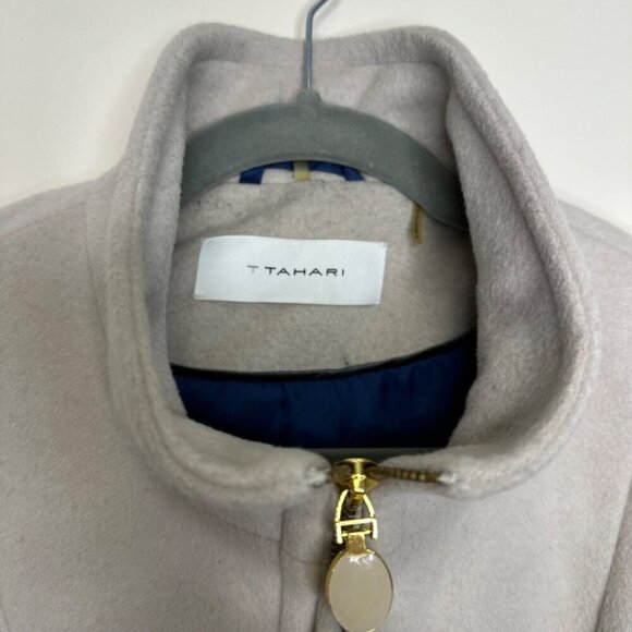 T TAHARI Light Gray Wool Blend Victorian Ruffle Front Mock Neck Pea Coat Size 12 - Picture 6 of 16